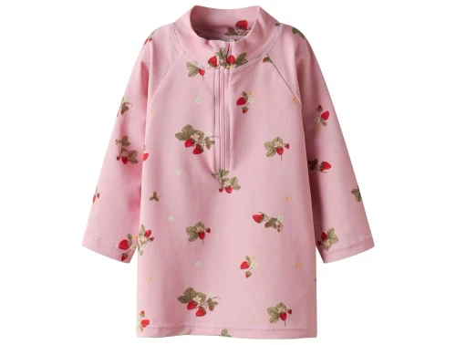 Lyserød UV-badebluse med jordbærprint og lynlås fra name It 13226592 fragrant lilac